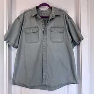 L.L. Bean 100% Cotton Men's Short Sleeve Light Gray Button Down Shirt size XL